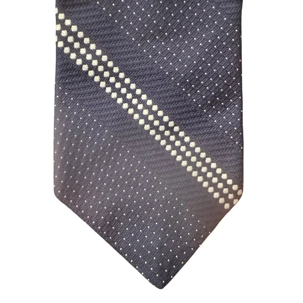Liebert Foulard Tie Blue White Diagonal Diamond & Dots 4 1/2” Wide Disc Vintage
